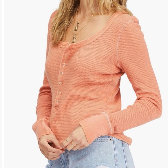 BILLABONG MY HENLEY ORANGE SCOOP HENLEY BUTTON NECKLINE THERMAL SHIRT SZ XS - Picture 6 of 6